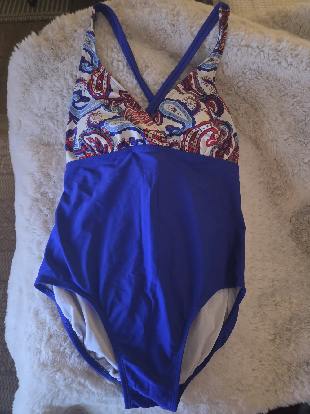 Womens Blue Paisley One-Piece Swimsuit Plus Size